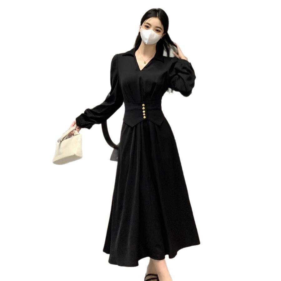 Autumn and winter light luxury French V-neck style, large-sized casual, waist-cinching and slimming, high-waisted women's clothing, slightly plump, popular online dress Item Picture