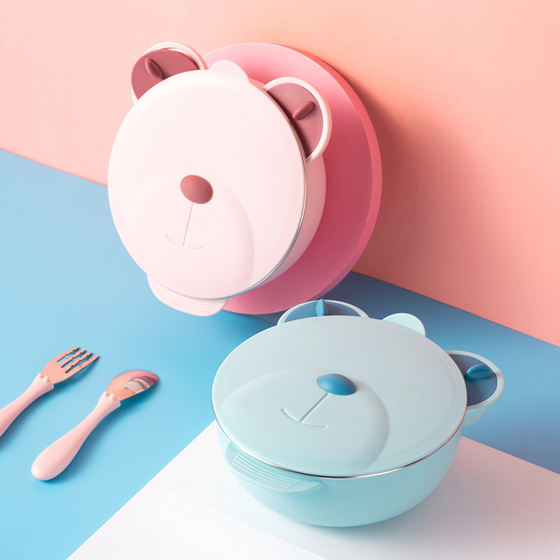 儿童不锈钢餐盘婴儿吸盘式注水保温碗宝宝分格盘辅食餐具套装