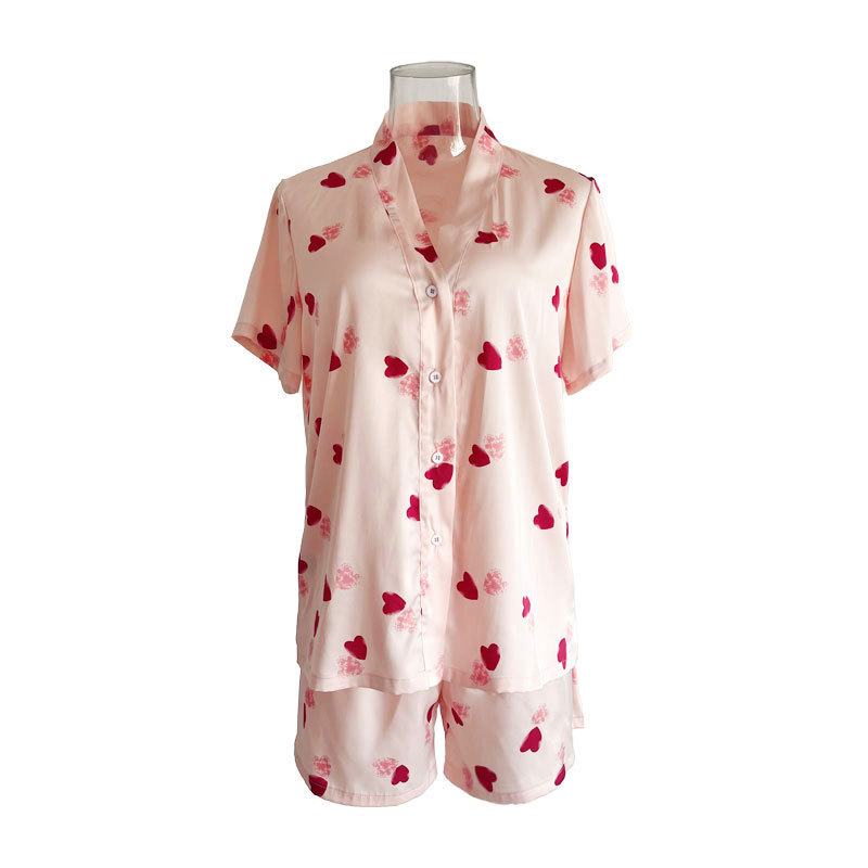 Mufei sweet heart-shaped printed ice silk cool-feeling pajamas for women, casual short-sleeved home wear, can be worn outside, 530 Item Picture