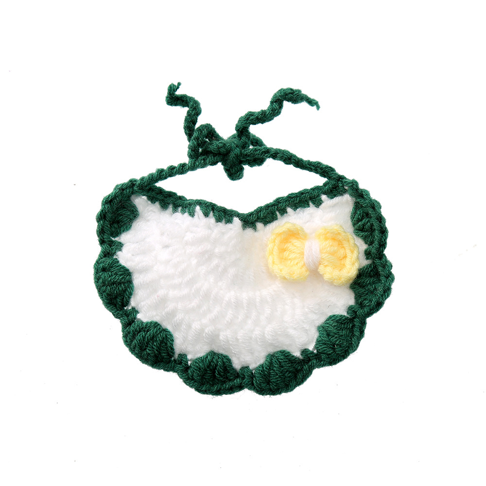 可爱迷你钩针口水巾手工编织针织毛线宠物围兜公仔玩偶DIY装饰品白底实物图