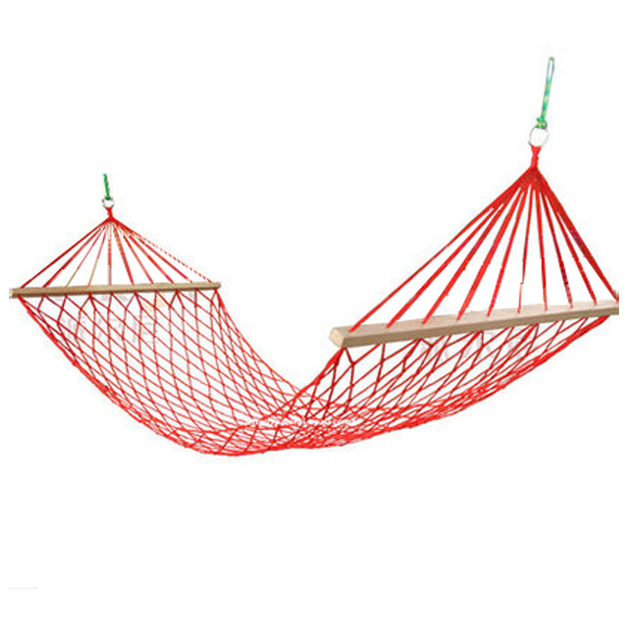 Sanjia mesh hammock outdoor single person wholesale nylon mesh belt wooden stick frame swing hanging type details Picture