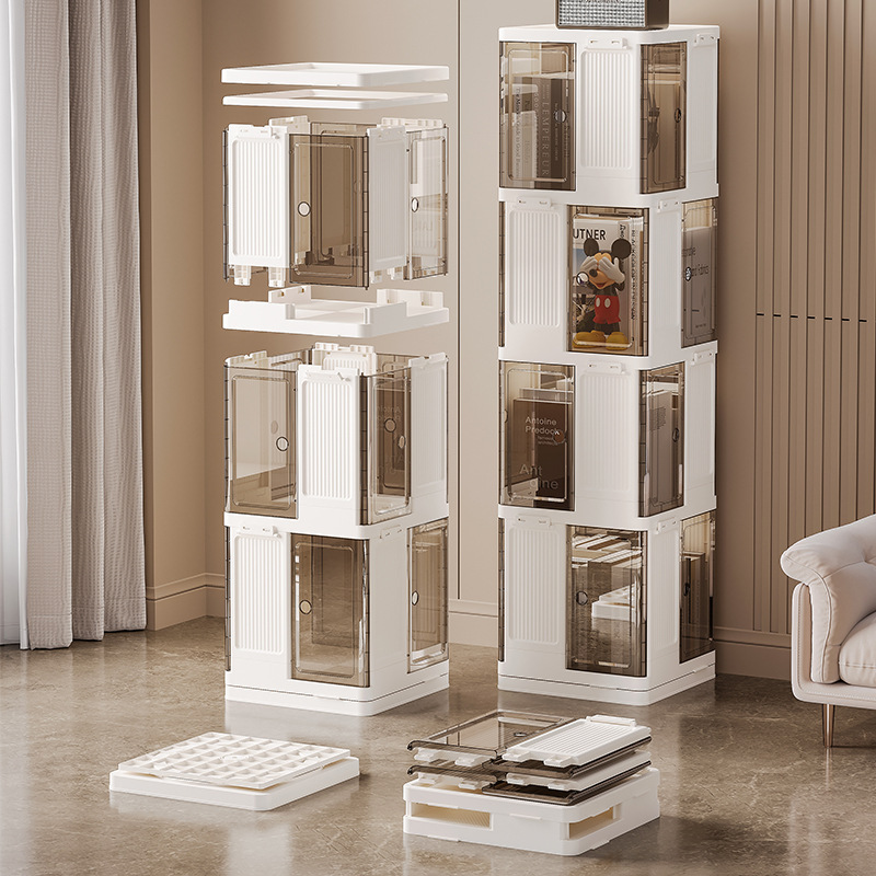 Rotating bookcase, simple multi-layer floor-standing snack storage rack, home storage cabinet, bookcase, no need to install storage racks Specification image