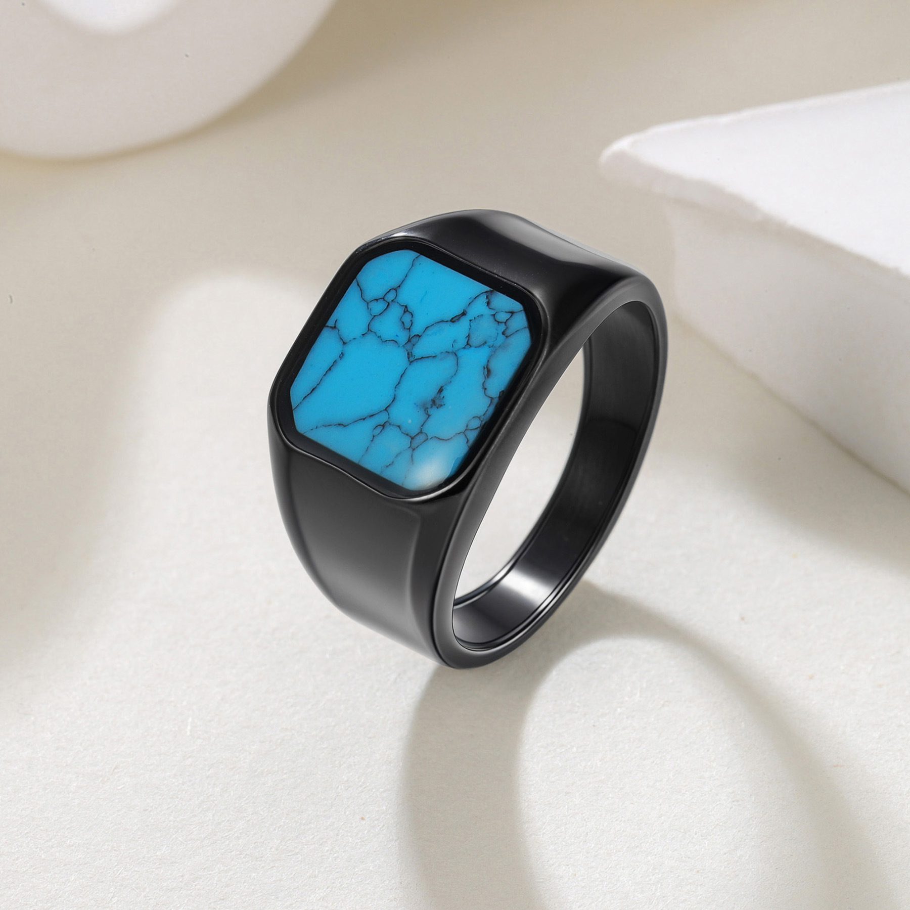 New, personalized and retro men's turquoise titanium steel rings and trendy titanium steel jewelry wholesale on Amazon in Europe and America Application Scenario