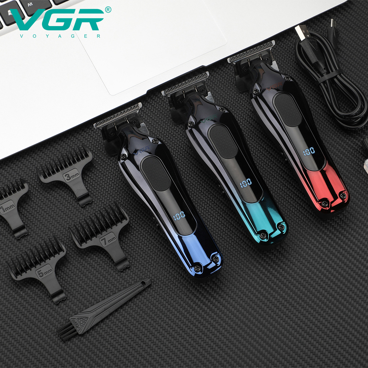 VGR998 Cross-border new electric hair clipper for men's home use, oil head, scratch clipper, USB charging digital display clipper details Picture