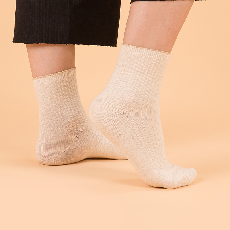 袜子新疆棉秋冬双针中筒精梳棉袜子男女情侣款棉袜纯色防臭抑菌袜产品图