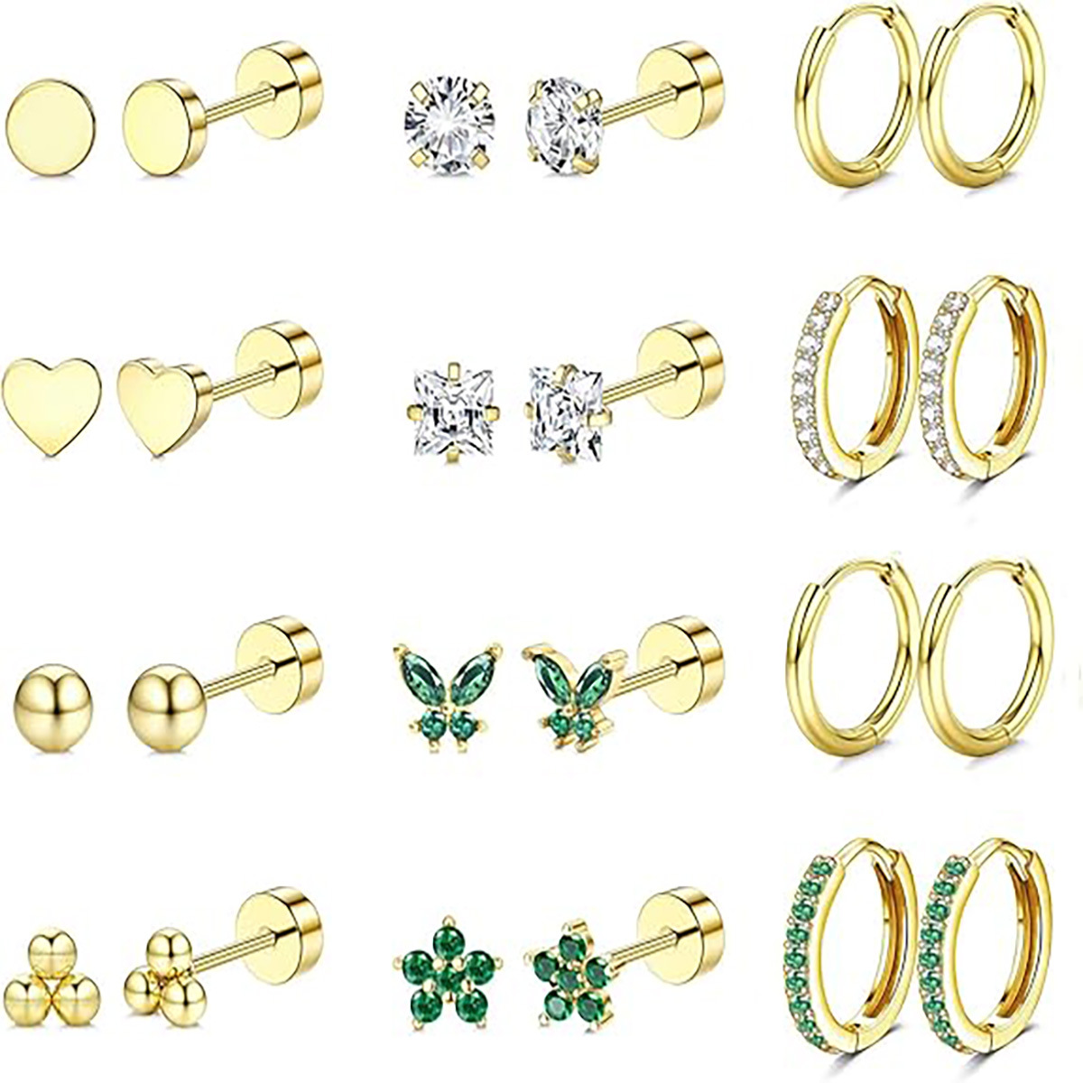 Amazon bestseller 15 pairs of simple stainless steel geometric stud earrings, golden stud earrings in stock, factory direct details Picture