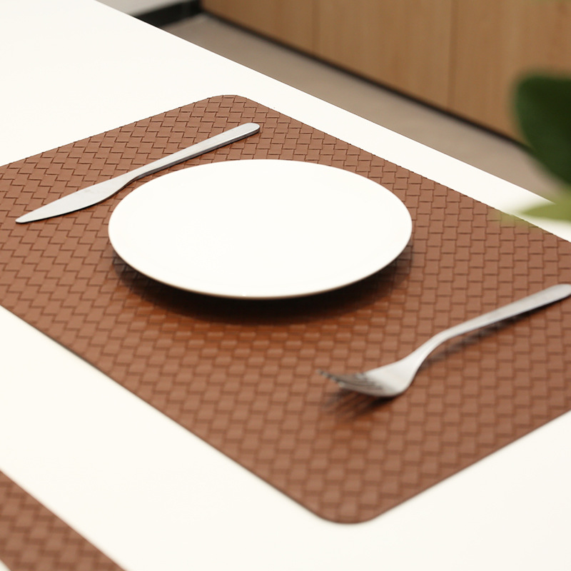 新款编织格纹双面皮革餐垫茶杯垫防水防油餐桌垫西餐厅隔热垫餐垫