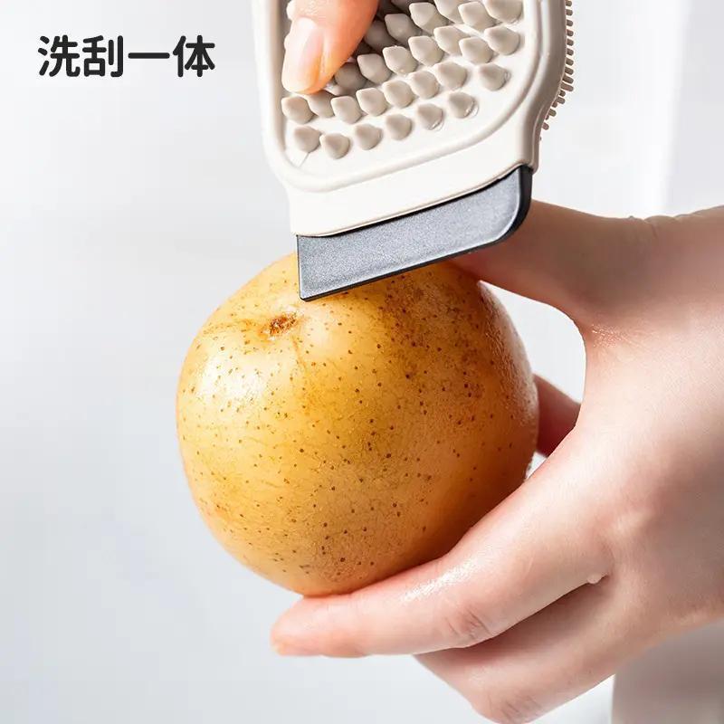 Multi-Functional Fruit And Vegetable Household Cleaning Brush, Kitchen Plate Cleaning Brush, Integrated Design For Washing And Scraping, Silicone Brush, Durable Sink details Picture