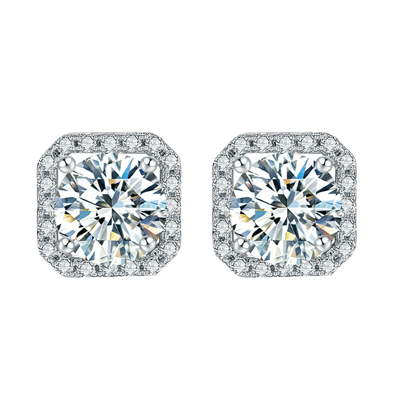 S925 sterling silver, exquisite and super shiny, one-carat square Mosan earrings, versatile and high-end, a niche sugar ear stud Item Picture