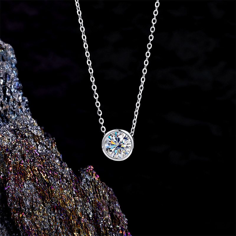 S925 sterling silver bubble necklace, Moissan diamond one-carat pendant, single diamond, simple, light luxury, versatile collarbone chain wholesale Specification image
