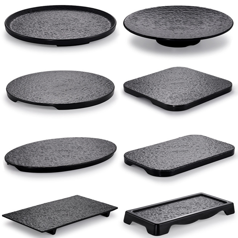 Melamine plates, black plastic flat plates, round cake plates, Japanese sushi plates, pastry plates, Western plates, commercial use in restaurants