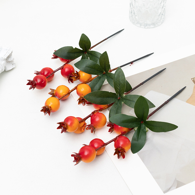 Wholesale of simulated single pomegranate fruit clusters, artificial flowers, home gardening, engineering decoration, New Year's flowers, lucky bucket flower arrangement Specification drawing