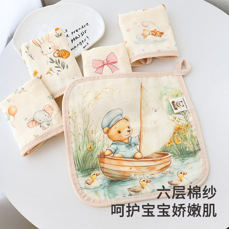Class a saliva towel, children's towel, pure cotton 6-layer yarn, newborn baby face towel, baby small square towel, cotton yarn back towel details Picture