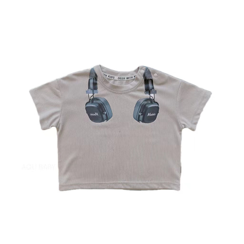 Summer children's T-shirt, new baby print headphones, round-neck thin short-sleeved top, Korean-style baby clothes trend Item Picture
