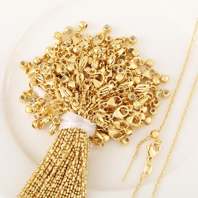 New universal needle necklace, small hole beaded bamboo link chain, 18k gold pearl chain manufacturer wholesale details Picture