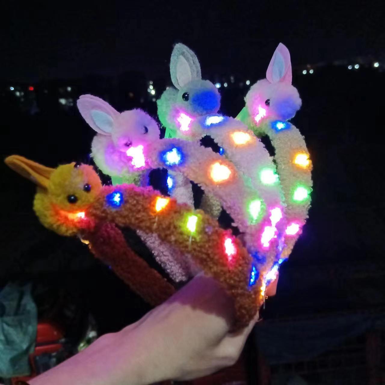 新款泰迪绒立体可爱兔子发光发饰羊羔绒洗脸化妆束发带发饰批发