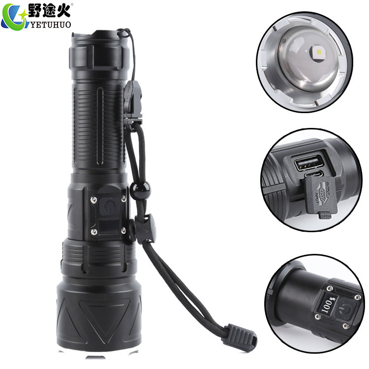 New cross-border digital display tyc charging ultra-strong light flashlight, portable zoom led white laser flashlight for outdoor use