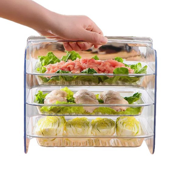 Household transparent kitchen preparation plates, multi-layer hot pot plates, household plastic trays, dinner plates, stacked tabletop preparation plates Item Picture