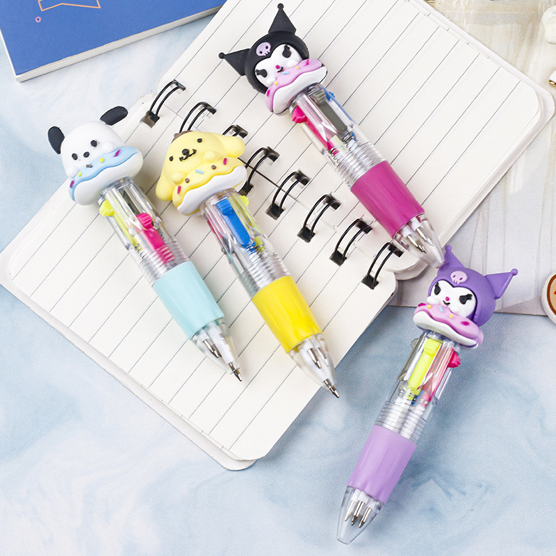 Mini and cute cartoon four-in-one four-color ballpoint pen with high appearance level, push-button student multi-functional watercolor pen Application Scenario