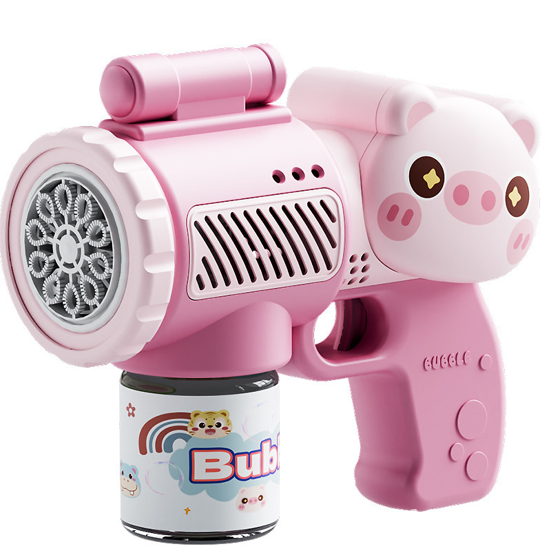 Battery-powered 2024 new cartoon animal children's handheld fully automatic multi-hole light bubble gun without leakage bubble machine Item Picture