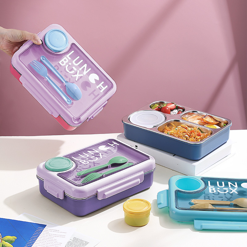 A food-grade stainless steel lunch box for students and office workers, with sealed compartments and a PP sauce cup Specification image