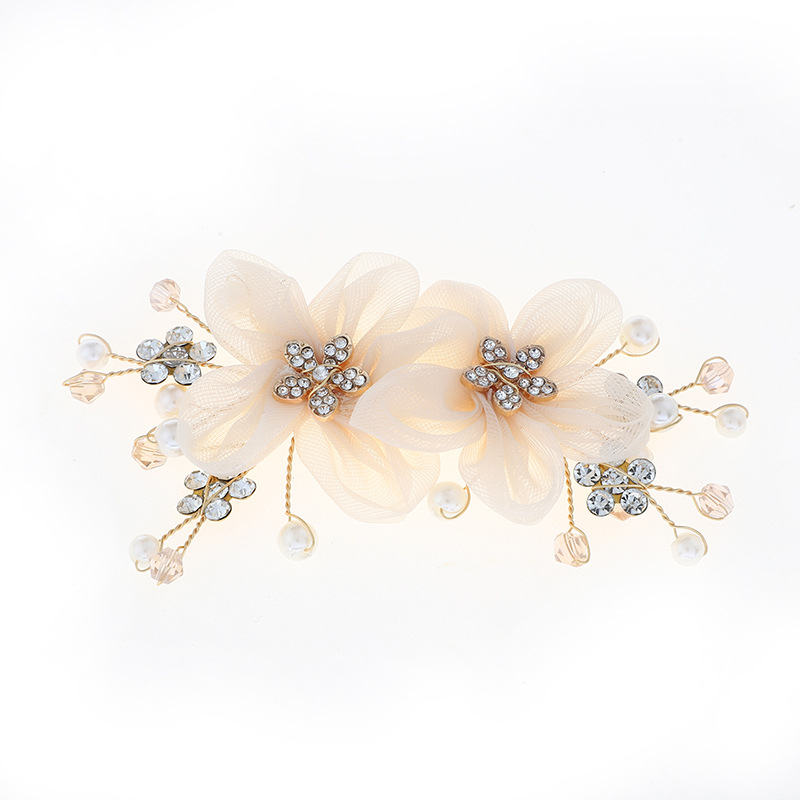 手工珍珠花纽丝钻石花朵胸针新娘发饰鞋帽配饰DIY配件网纱花装饰白底实物图