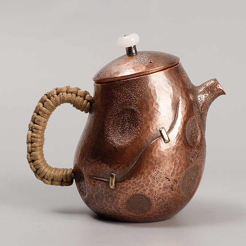 New style brewing copper kettle, uncoated purple copper water boiling teapot, red copper Gongfu tea set, outdoor household retro water boiling kettle details Picture