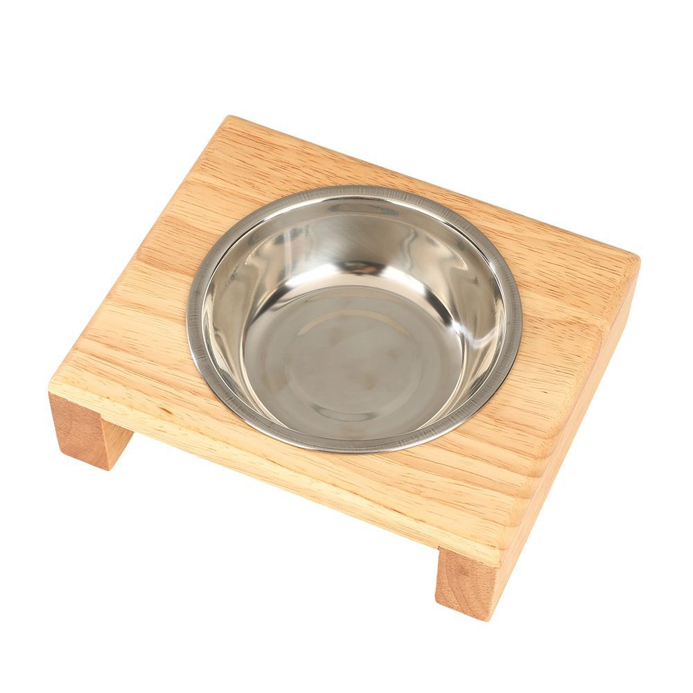 猫碗狗盆狗碗防打翻304不锈钢宠物碗架高脚木质猫碗架子水碗批发白底实物图