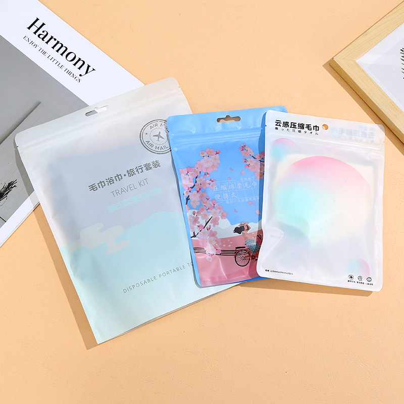 定制一次性毛巾旅行包装袋加大压缩毛巾塑料包装袋哑光膜自封袋