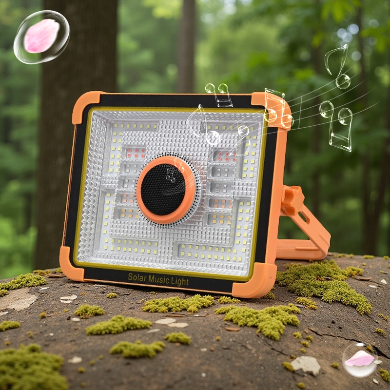 跨境带篮牙音箱可听音乐野炊应急照明夜市摆摊挂式强光太阳能灯