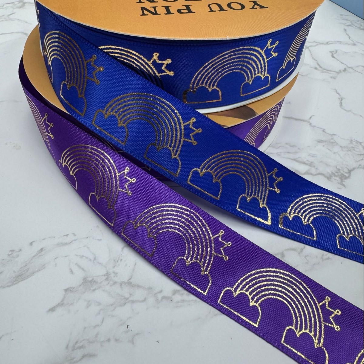 Best-selling gold embossed laser bow DIY ribbon 2.5CM New rainbow ribbon bar tray gift packaging ribbon Application Scenario