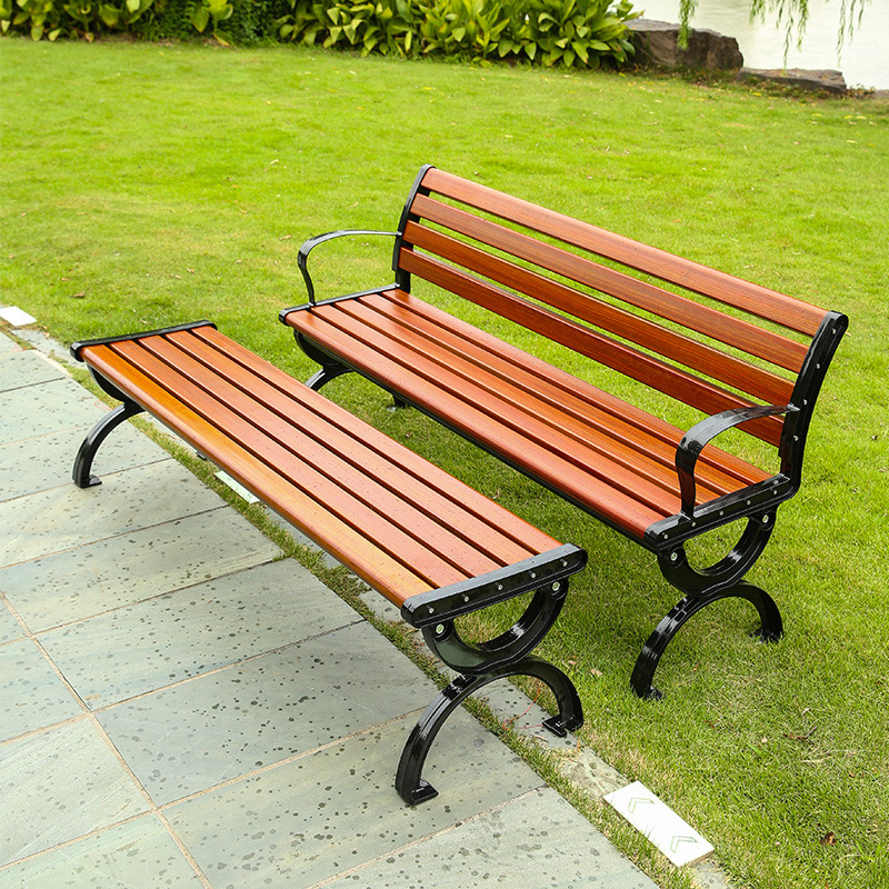 Park benches, outdoor leisure solid wood chairs, plastic-wood public seats, garden courtyard stools, ironwork cast aluminum long benches Specification image