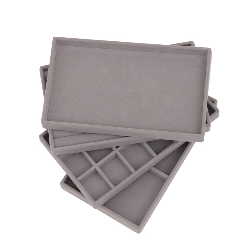 Grey velvet jewelry tray, jewelry display prop, ring, necklace, stud, bracelet, accessory storage box, display plate Item Picture