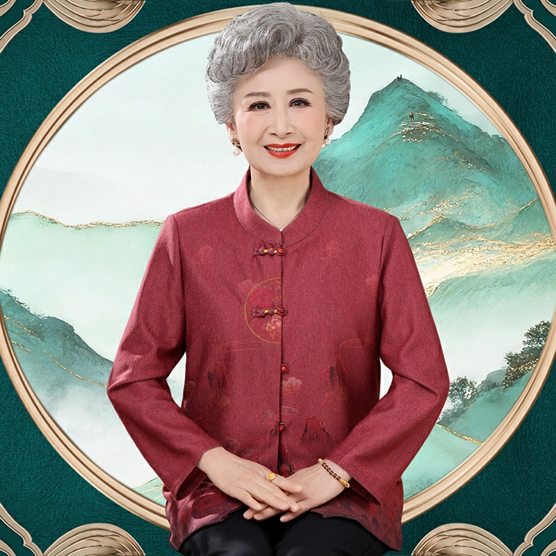 国潮奶奶立领春秋外套中老年人女装2026新款夹克上衣妈妈薄款外披上衣