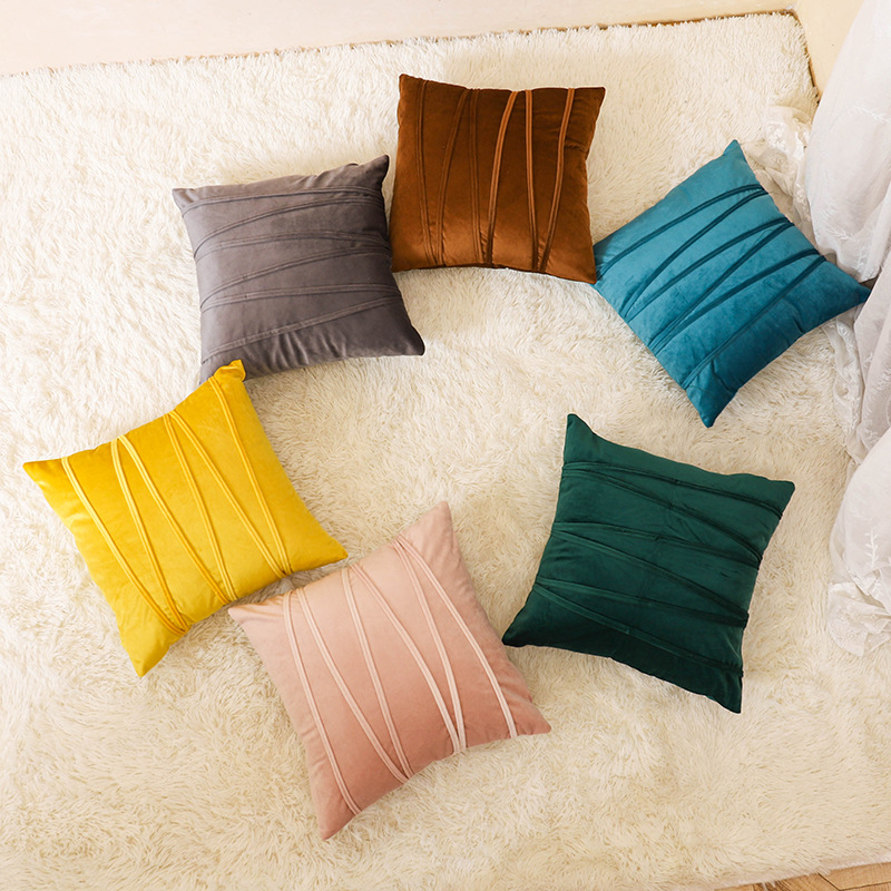 北欧荷兰绒压条抱枕套 ins天鹅绒条纹靠枕床头沙发简约轻奢靠垫