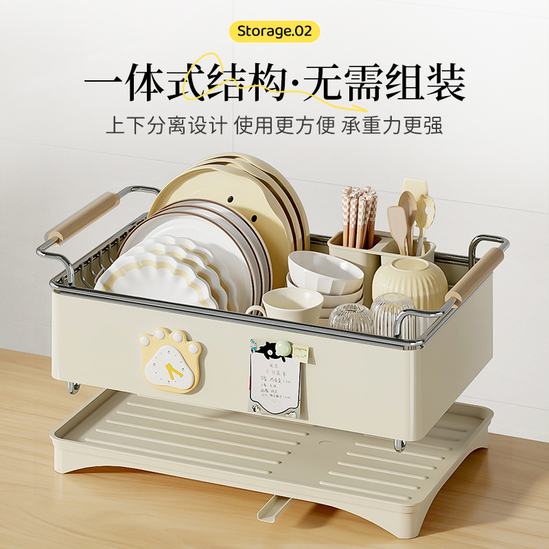 Chuangshengtian factory direct sales kitchen double-layer storage rack, thickened stainless steel anti-rust draining rack, edge-wrapped dish rack Application Scenario