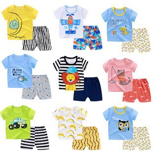 Wholesale of T-shirts for children aged 0-5, summer infants and toddlers, boys and girls, baby cotton short-sleeved shirts and shorts, baby half-sleeved shirts