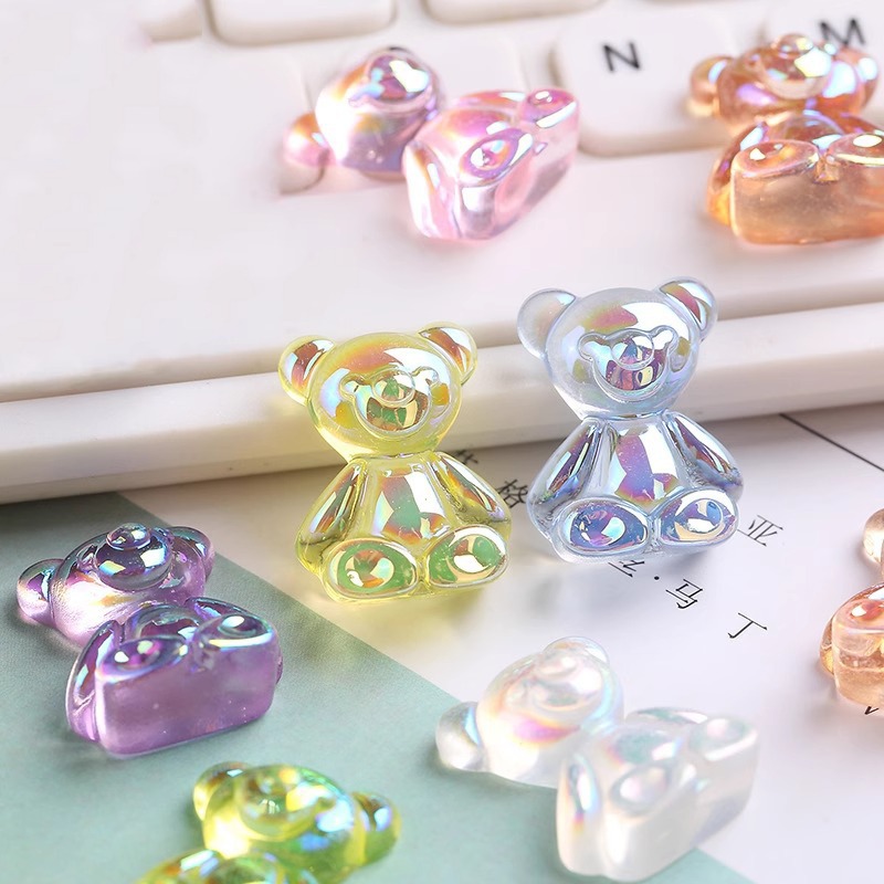 极光熊AB彩树脂配件卡通极光熊立体美甲贴片材料指甲装饰小熊饰品