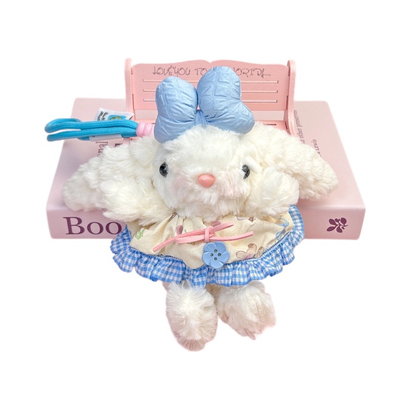 手工可爱垂耳兔毛绒玩具少女心钥匙扣公主裙精致兔子公仔摆摊批货白底实物图