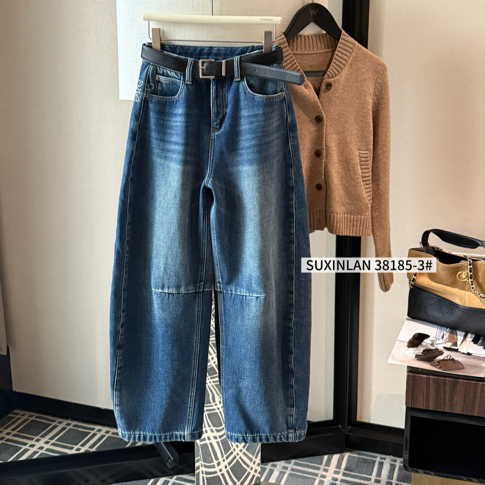 suxinlan Winter Casual Composite fleece thickened warm curved knife pants wide-leg jeans for women 38185-3 Item Picture