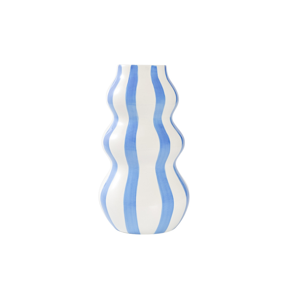 2026 New Nordic minimalist hand-painted striped vase Ceramic decoration, high-end living room flower arrangement, creative home desktop decoration Item Picture