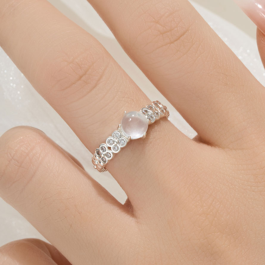 Fuente de fábrica retro elegante aqua moyu anillo abierto aleación de cobre micro circonitas premium sense anillo ajustable details Picture