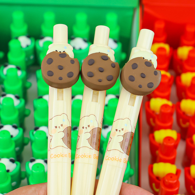 New cookie bear hide-and-seek surprise pen, creative cartoon shape press type gel pen, high appearance level signature pen Specification image