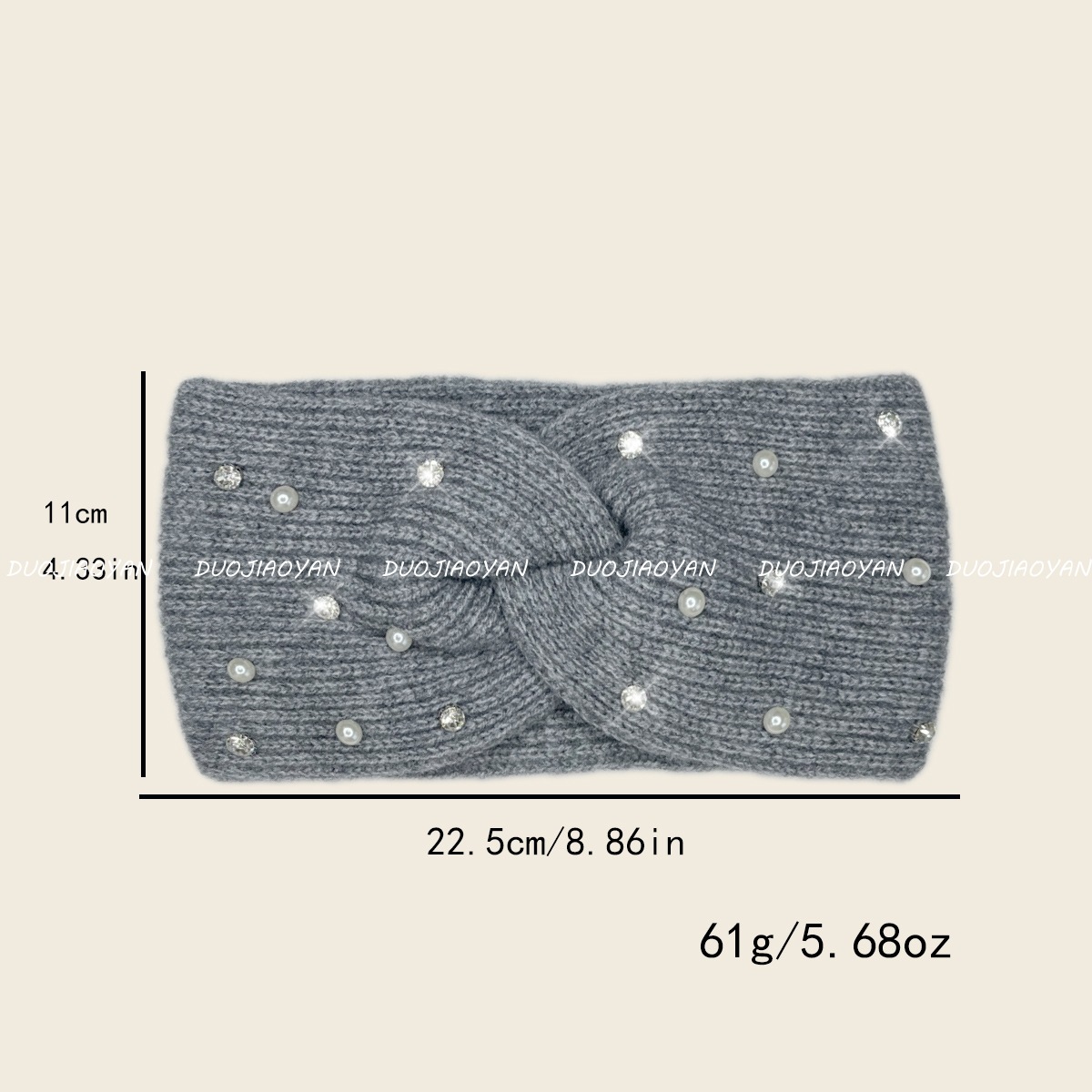 A fashionable and warm knitted cross headscarf featuring a new autumn and winter pearl woolen hair band with elastic edges for cold protection Item Picture