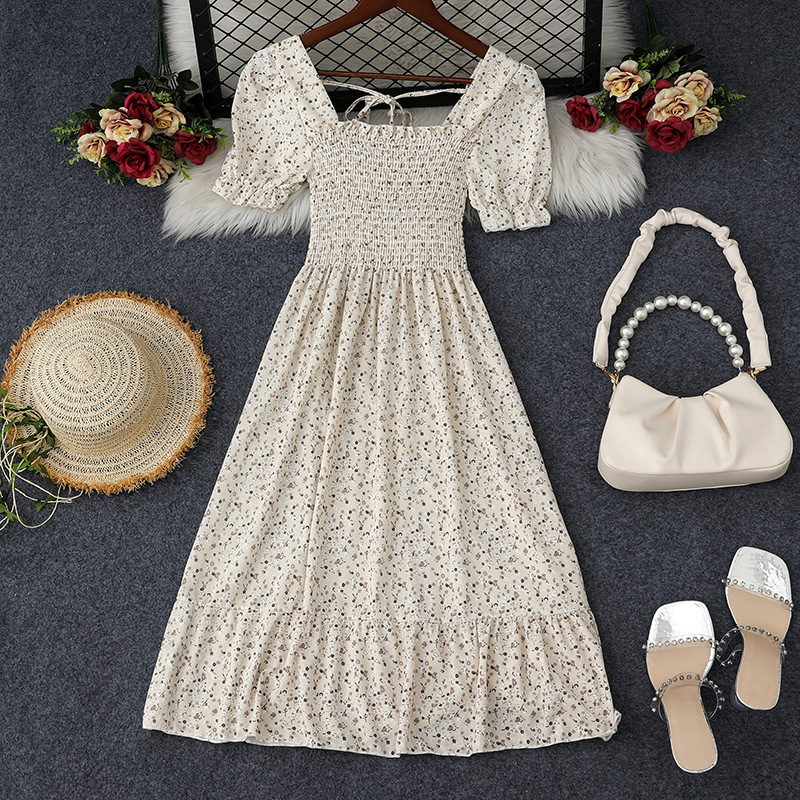 东南亚跨境电商2025夏季甜美法式复古高腰显瘦女式连衣裙厂家直销