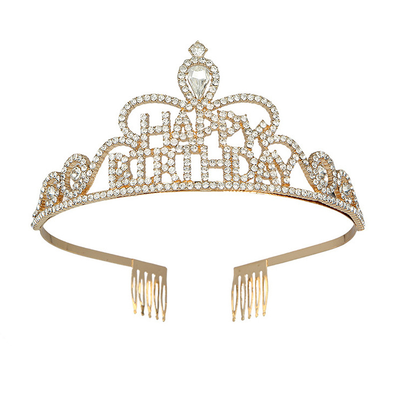 Cross-border HAPPY BIRTHDAY Crown headwear Happy Birthday Alloy English letter crown Birthday party headwear crown