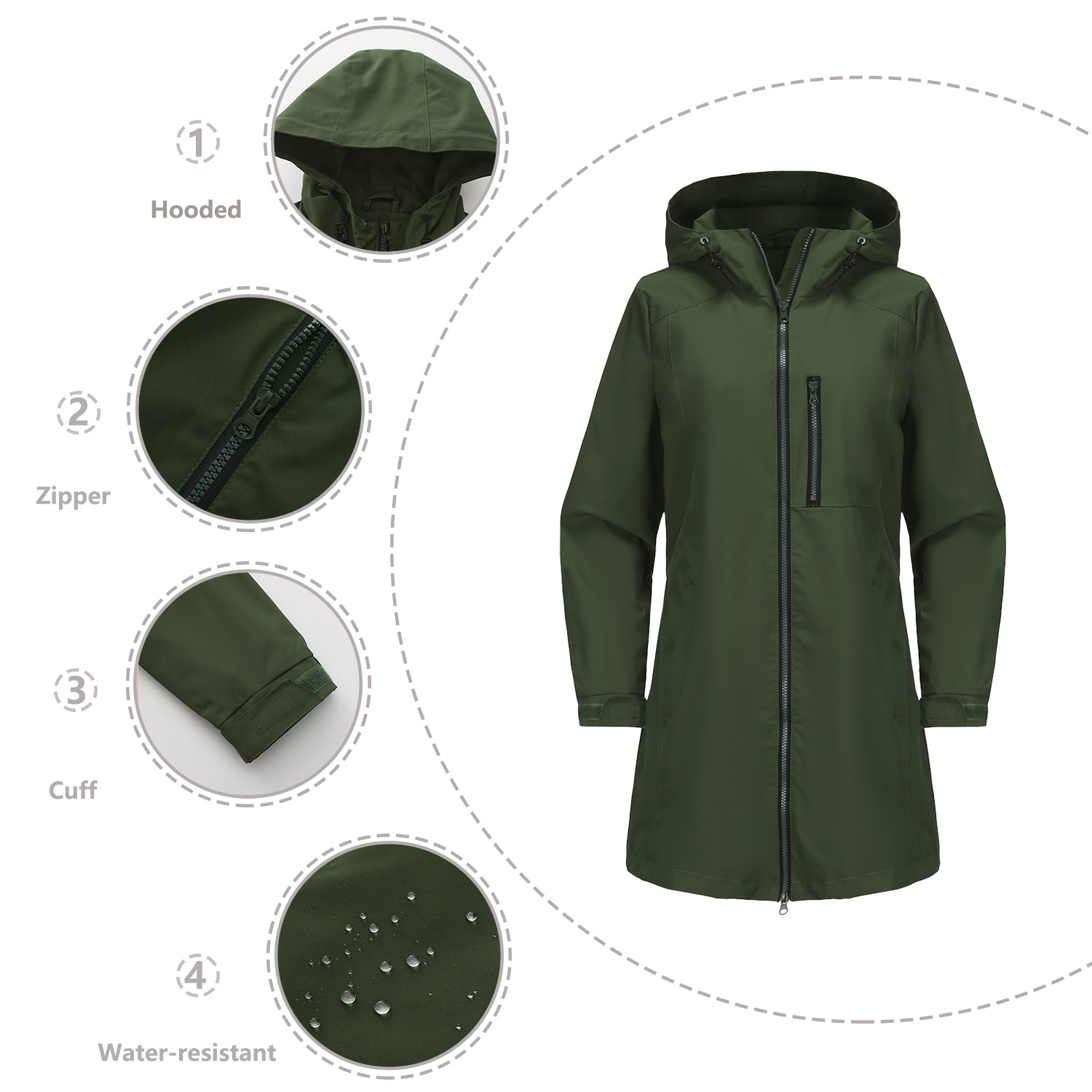 European and American outdoor sports water-repellent windbreaker, women's hooded long-sleeved spring and autumn coat, loose and casual windproof cross-border women's clothing Specification drawing