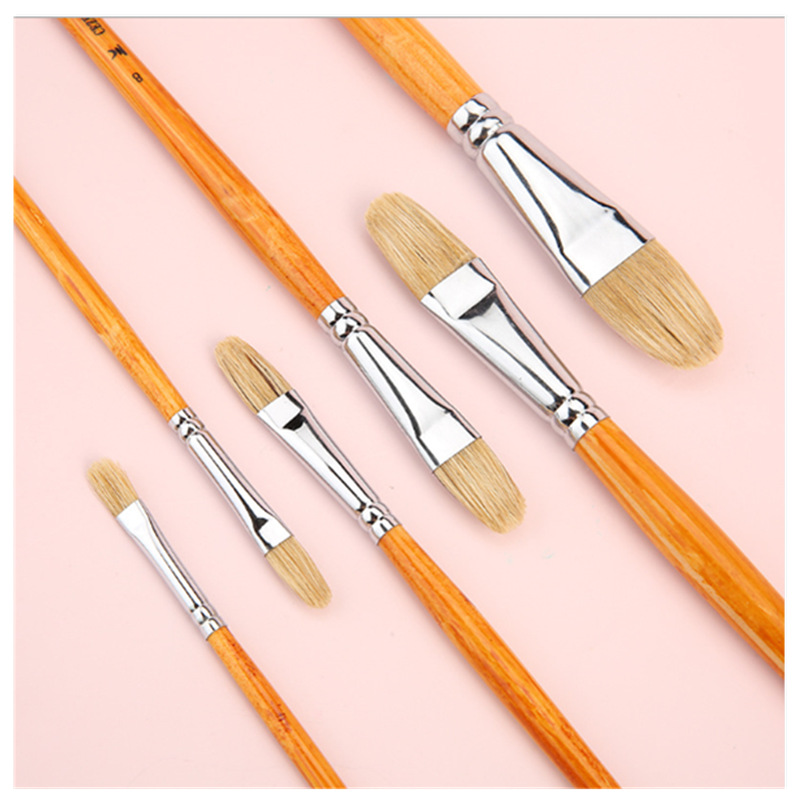 Factory direct sales of 6-piece watercolor, gouache and oil painting brushes, art painting brushes, pig's mane acrylic brush sets Specification image