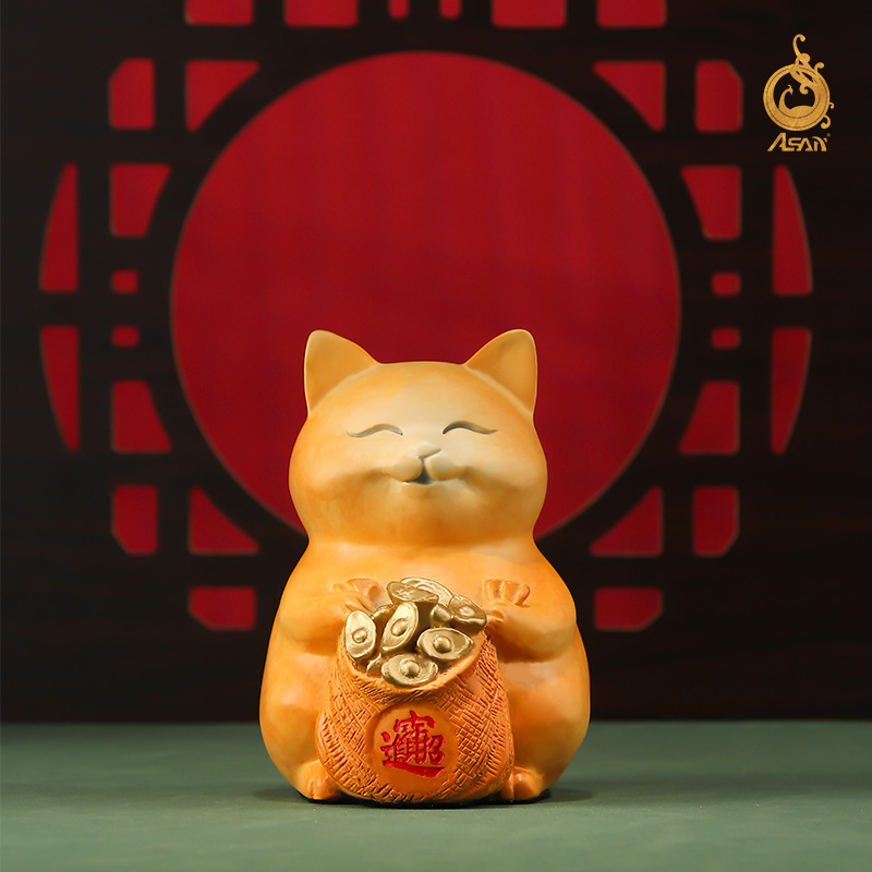 厂家直销黄铜摆件《聚福招财猫》铜工艺品国潮客厅商铺开业送礼