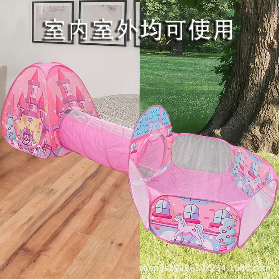 跨境亚马逊帐篷室内儿童隧道游戏屋男女孩小房子免安装速开批发